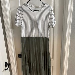 Green/ white stripped dress
